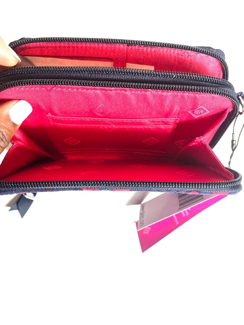 Vera Bradley Iconic RFID Wallet Navy Red Hearts NWT No Wristlet Strap